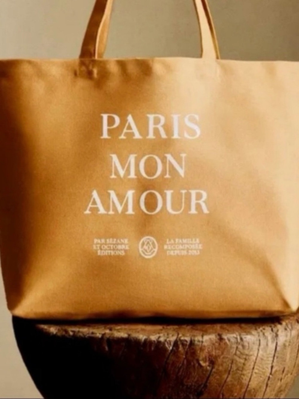 Sezane Tan 'Paris Mon Amour' Canvas Tote